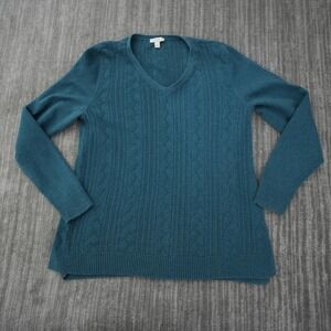 Talbots Sweater Women V Neck Green Long Sleeve Pullover Cotton Small Petite